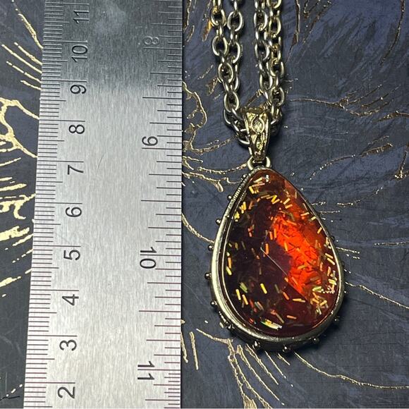 Vintage GEORGE Large Oversized Gold Tone and Amber Confetti Pendant Necklace D2 - Picture 12 of 12